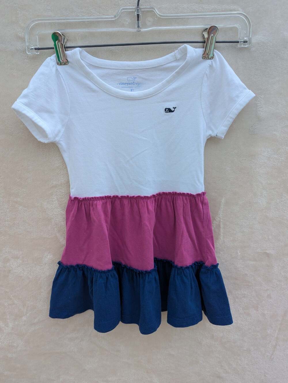 Vineyard Vines Toddler Girls White Pink Navy Colorblock Ruffle Dress Size 3T